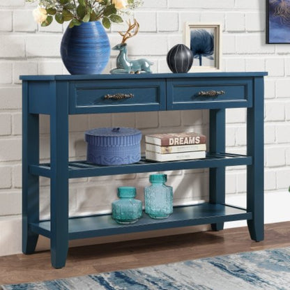 Mid Century Console Sofa Table with 2 Storage Drawers and 2 Tiers Shelves