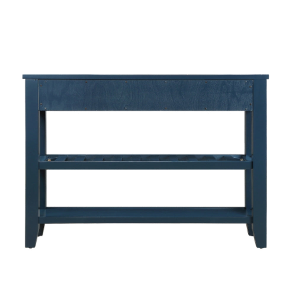 Mid Century Console Sofa Table with 2 Storage Drawers and 2 Tiers Shelves