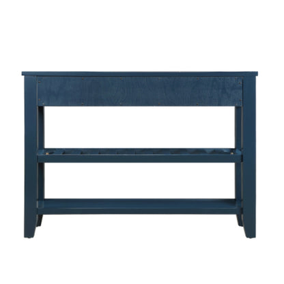 Mid Century Console Sofa Table with 2 Storage Drawers and 2 Tiers Shelves