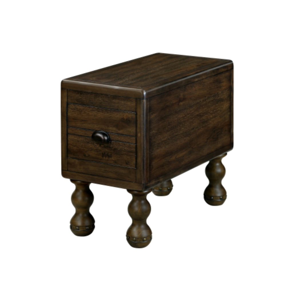 Vintage Solid Wood Side Table with Drawer in Espresso