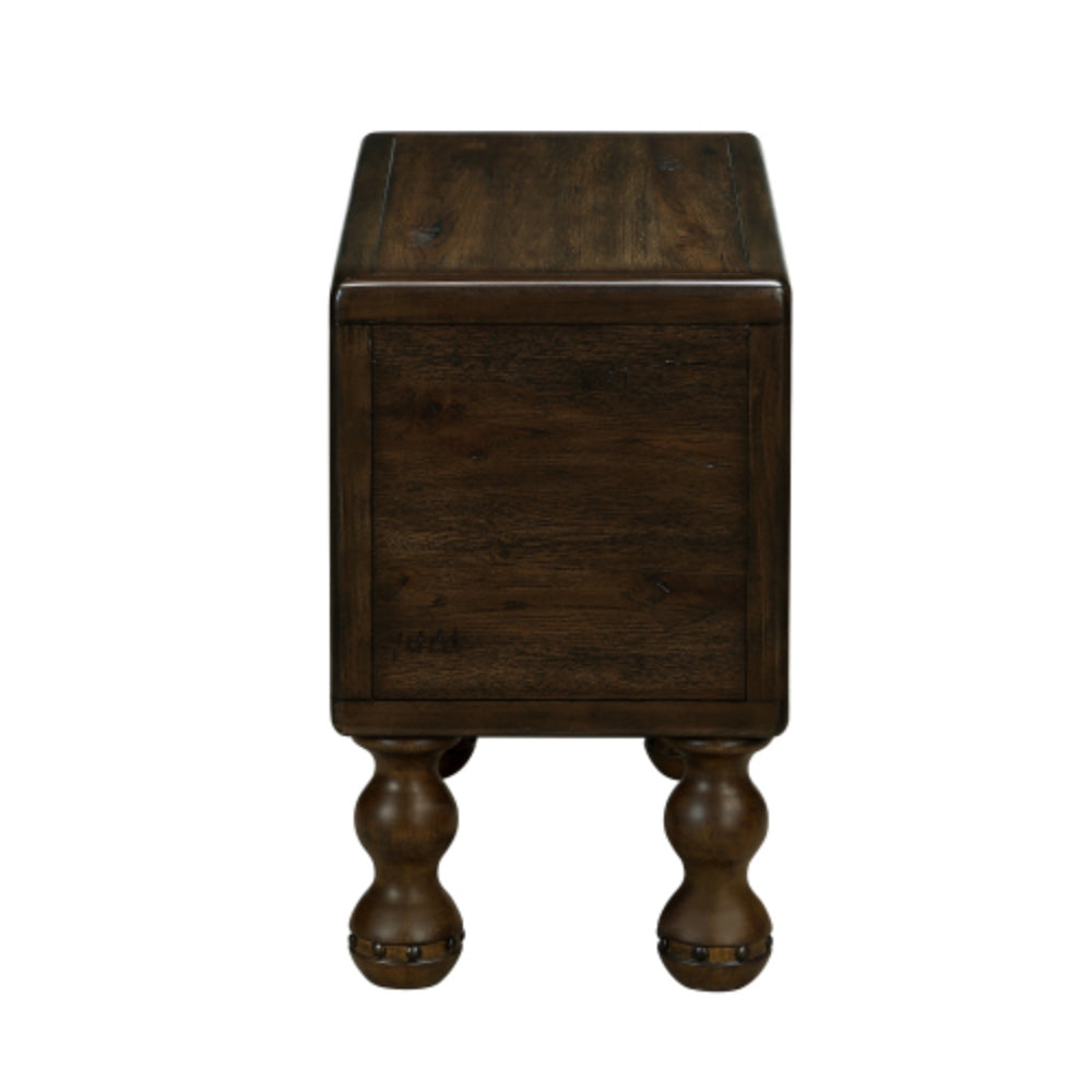 Vintage Solid Wood Side Table with Drawer in Espresso