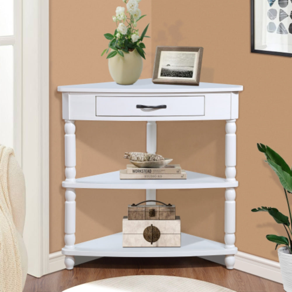 Small Triangle Corner Table 33.8 inches in Milk White Finish
