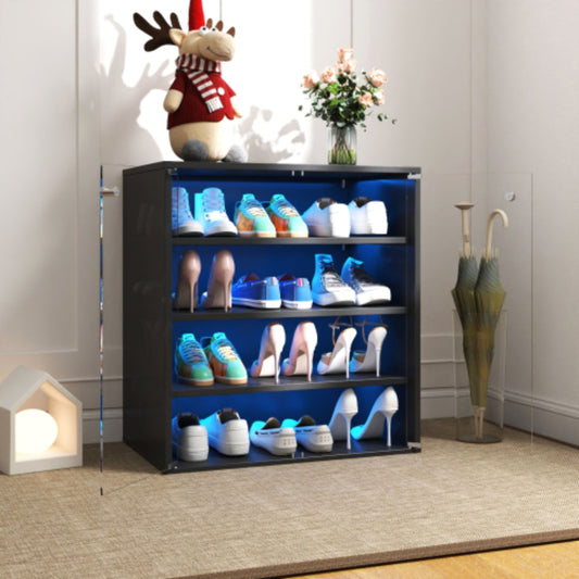 4 Tier RGB LED Shoe Box with Glass Door in Black