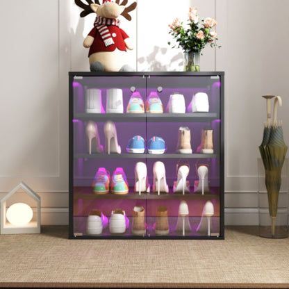 4 Tier RGB LED Shoe Box with Glass Door in Black