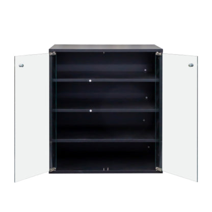 4 Tier RGB LED Shoe Box with Glass Door in Black
