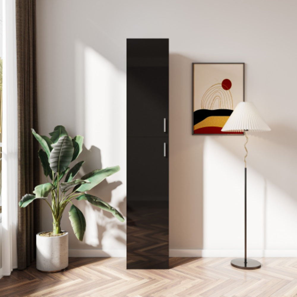 Modern Black Freestanding Cabinet with Adjustable Shelves and Two Doors