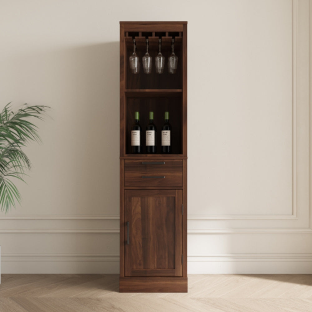 Stylish Brown Walnut Modular Wine Bar Cabinet with Hutch