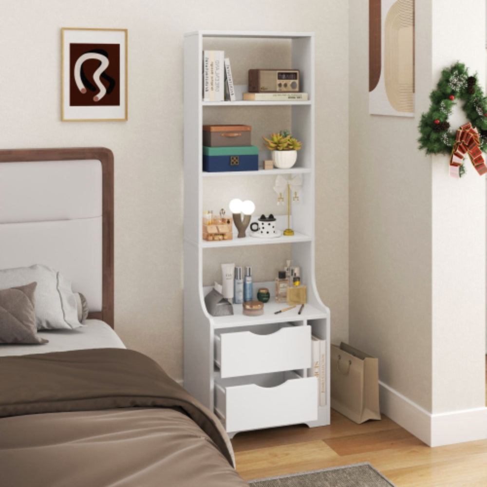 Modern Night Stand with Storage Drawers and Bookshelf