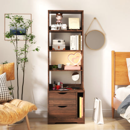 Nightstand with Bookshelf and 2 Storage Drawers