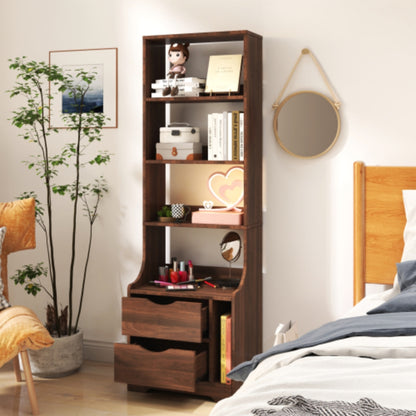 Nightstand with Bookshelf and 2 Storage Drawers