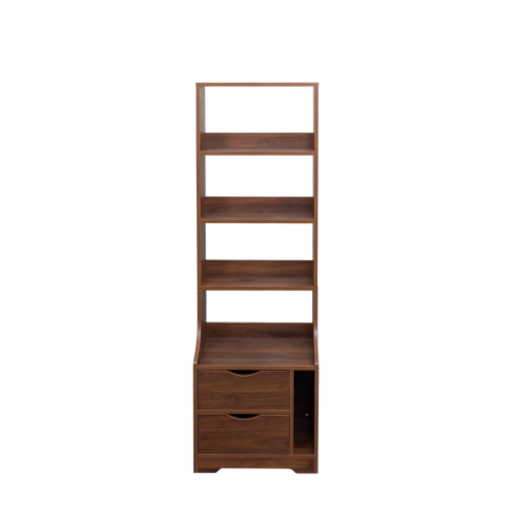 Nightstand with Bookshelf and 2 Storage Drawers