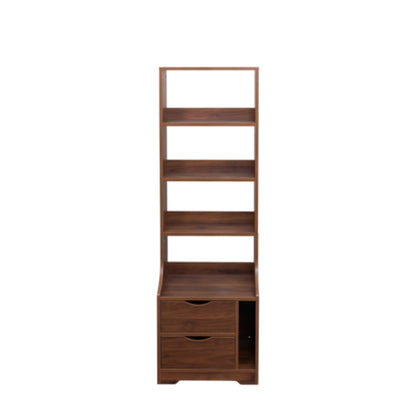 Nightstand with Bookshelf and 2 Storage Drawers