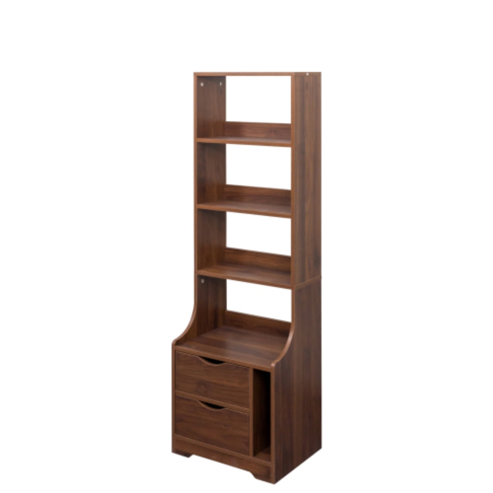 Nightstand with Bookshelf and 2 Storage Drawers