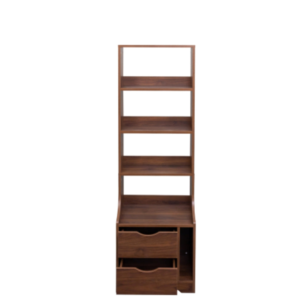 Nightstand with Bookshelf and 2 Storage Drawers
