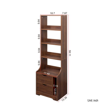 Nightstand with Bookshelf and 2 Storage Drawers