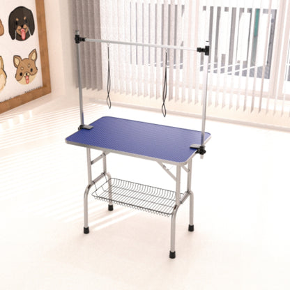 Adjustable Heavy Duty Dog Grooming Blue Table with Arm Noose and Mesh Tray