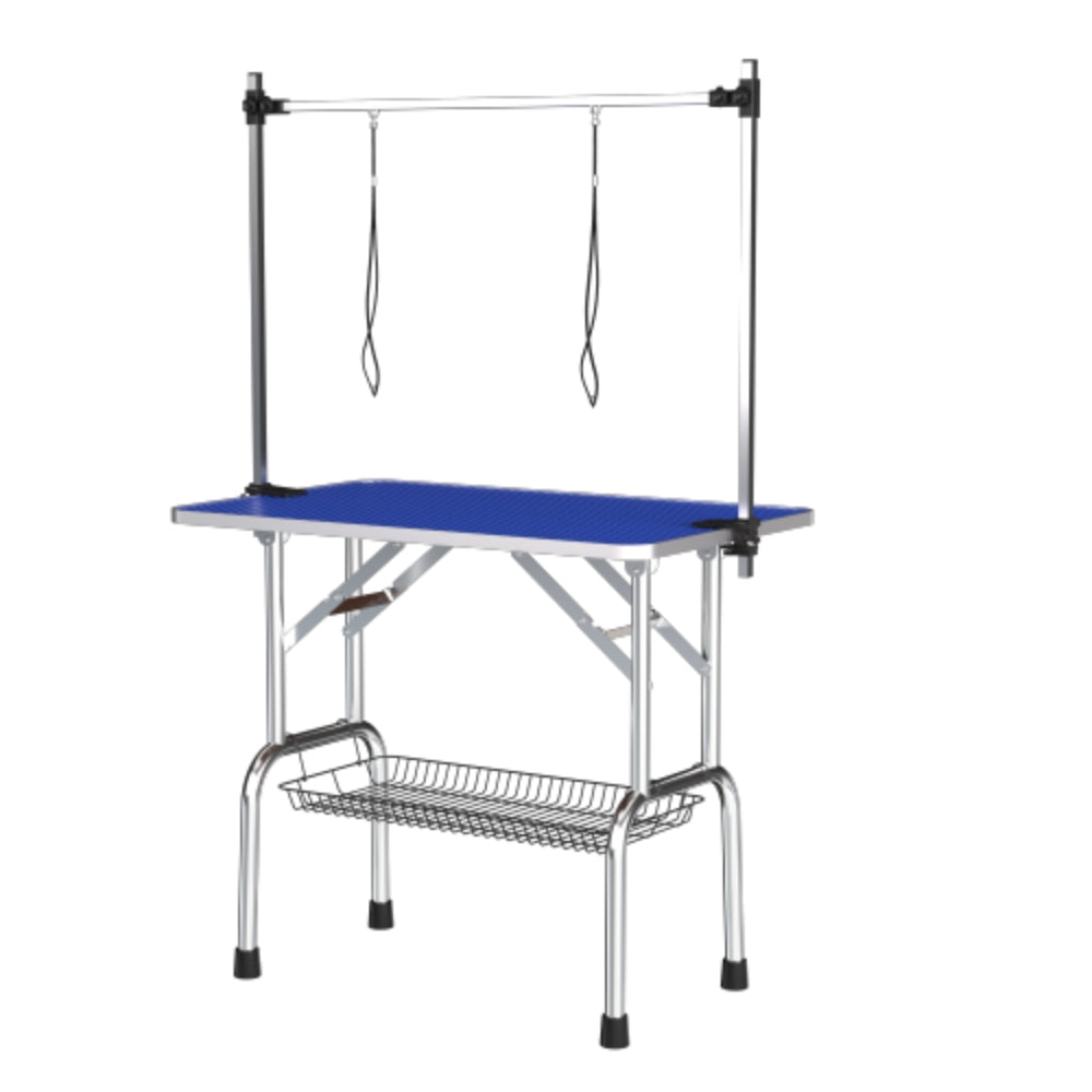 Adjustable Heavy Duty Dog Grooming Blue Table with Arm Noose and Mesh Tray