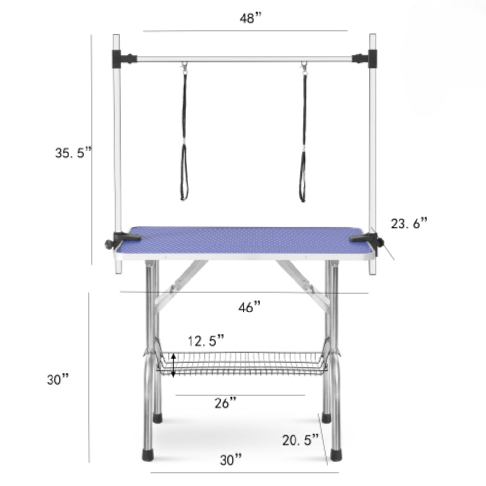 Adjustable Heavy Duty Dog Grooming Blue Table with Arm Noose and Mesh Tray