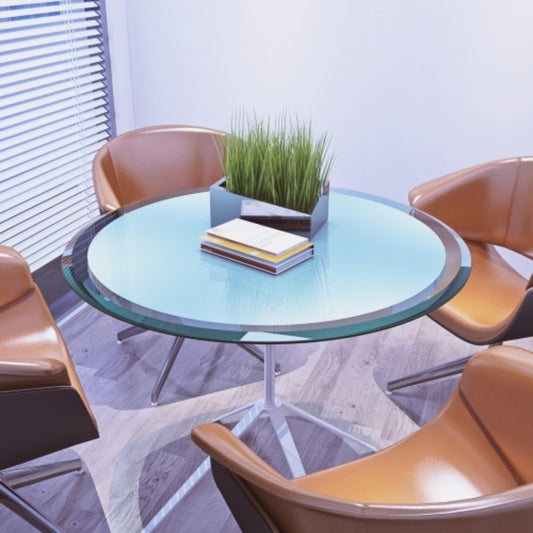 28 Inch Round Tempered Glass Table Top Clear Glass Beveled Polished Edge