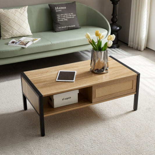 40.16 Inch Rattan Coffee Table in Natural Finish