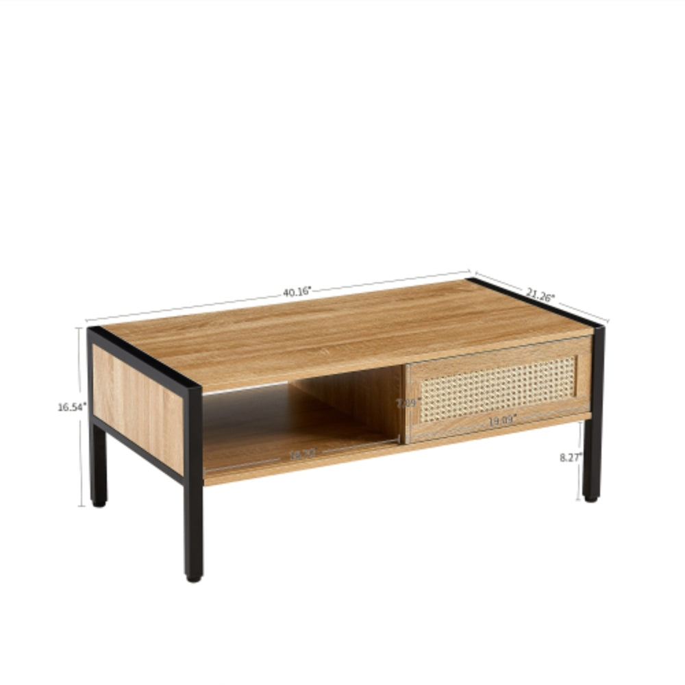 40.16 Inch Rattan Coffee Table in Natural Finish