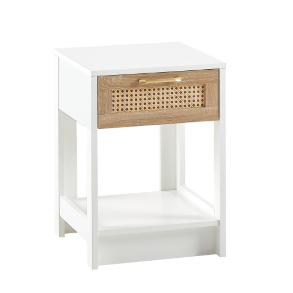 15.75 Inch Rattan End Table with Drawer in White Finish
