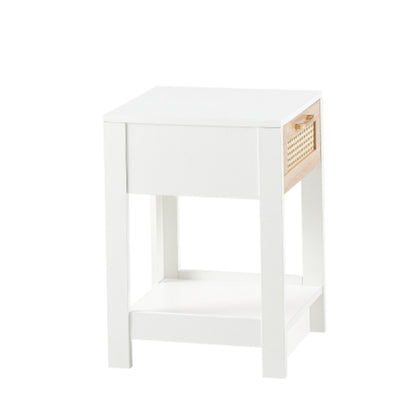 15.75 Inch Rattan End Table with Drawer in White Finish