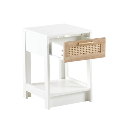 15.75 Inch Rattan End Table with Drawer in White Finish