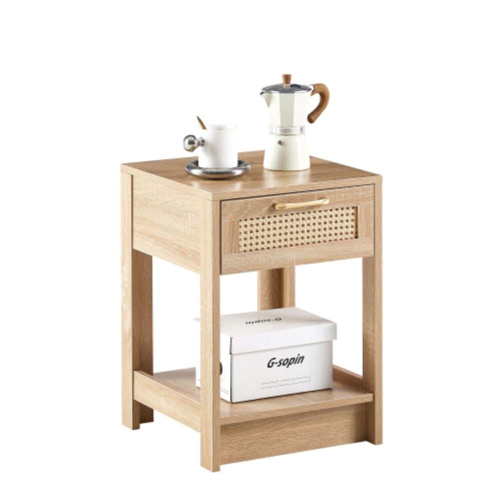 15.75 Inch Rattan End Table with Drawer in Natural Finish