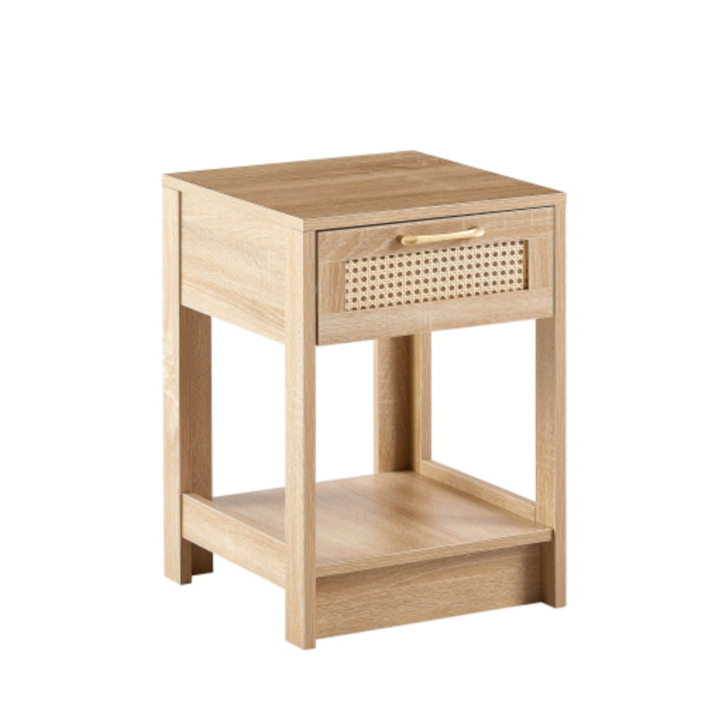 15.75 Inch Rattan End Table with Drawer in Natural Finish
