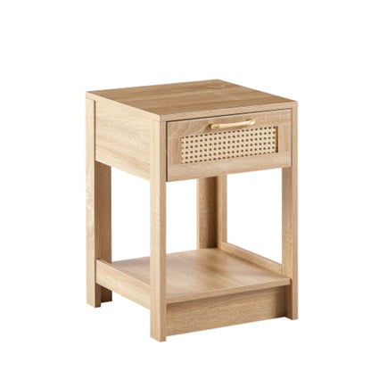 15.75 Inch Rattan End Table with Drawer in Natural Finish