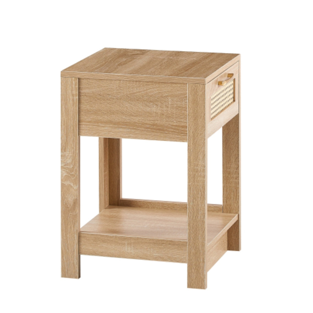 15.75 Inch Rattan End Table with Drawer in Natural Finish