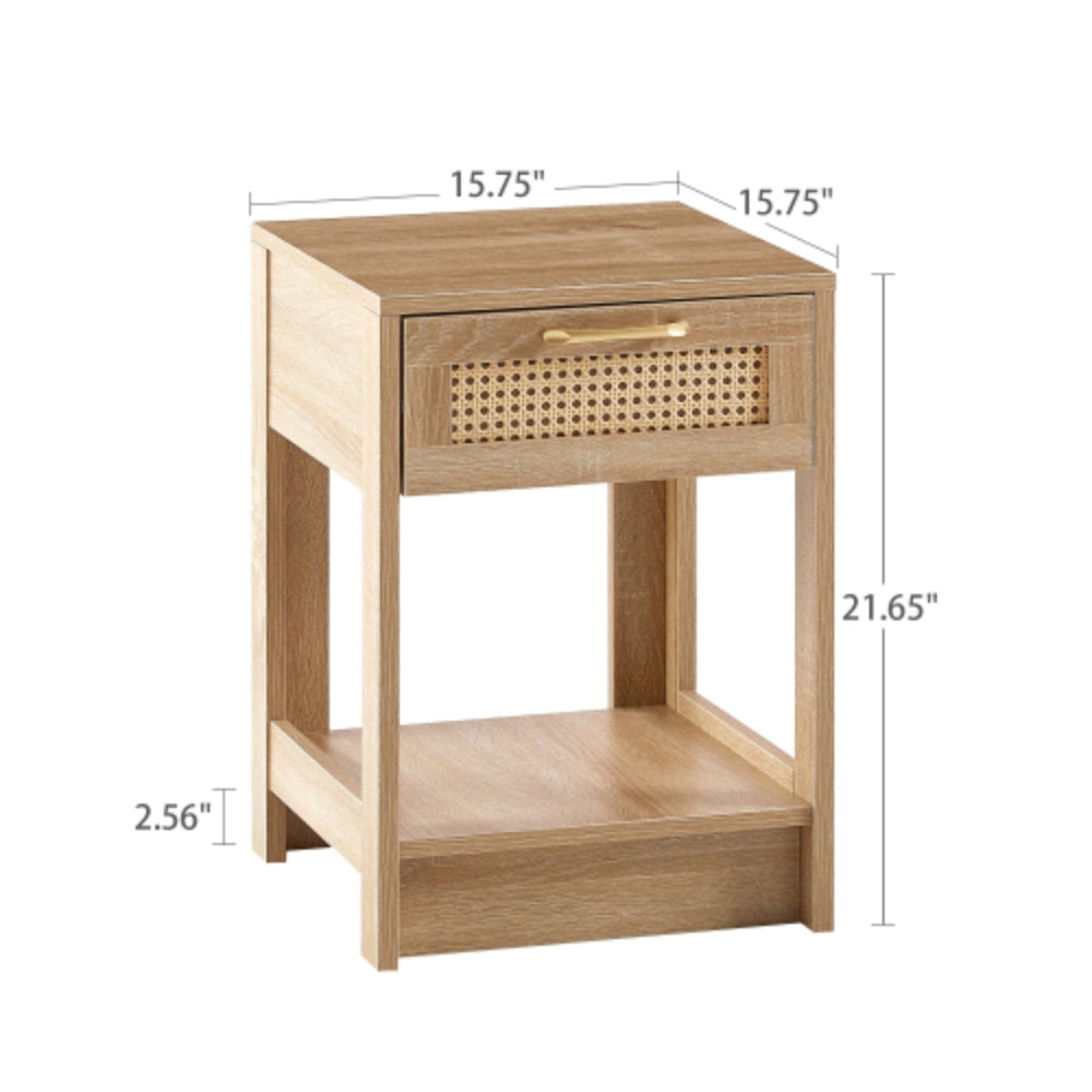 15.75 Inch Rattan End Table with Drawer in Natural Finish