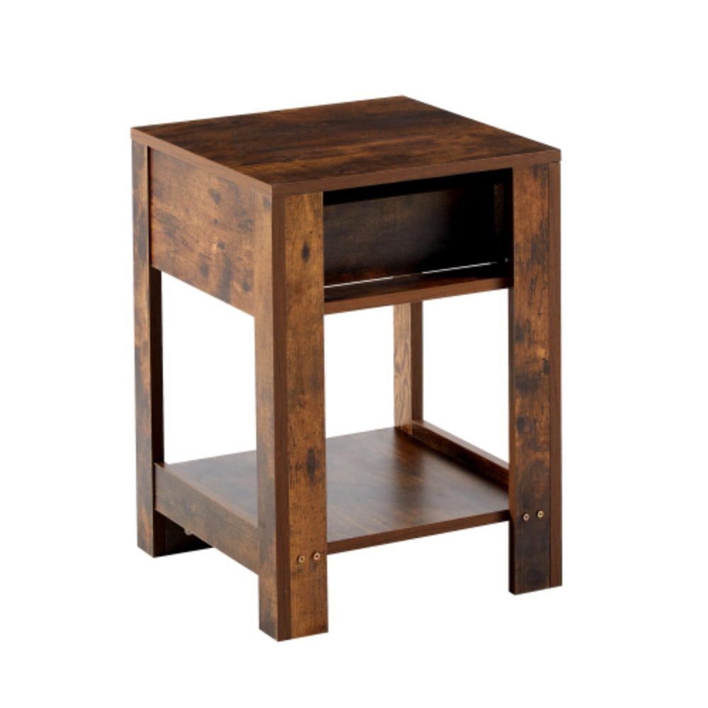 15.75 Inch Rustic Brown Rattan End Table with Drawer