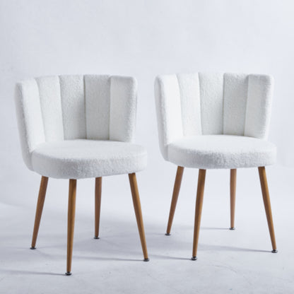 Set of 2 Modern White Dining Chairs with Iron Tube Legs and Short Hair Cushions