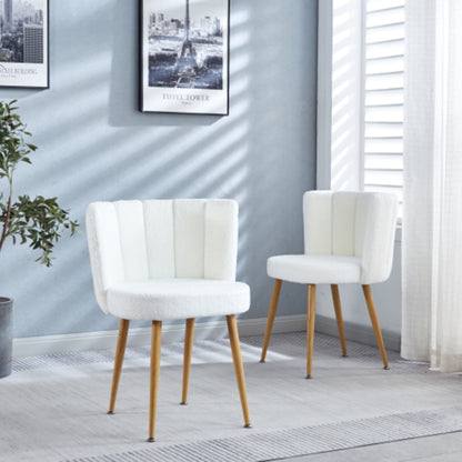 Set of 2 Modern White Dining Chairs with Iron Tube Legs and Short Hair Cushions