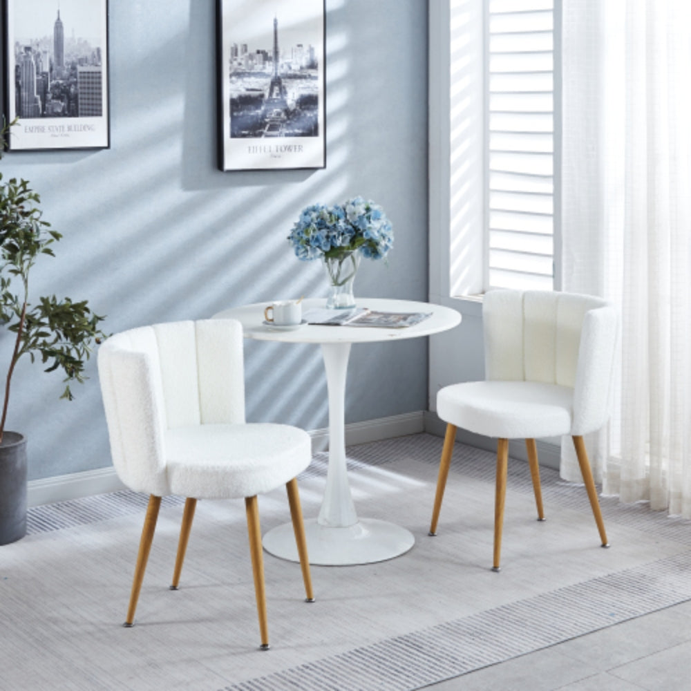 Set of 2 Modern White Dining Chairs with Iron Tube Legs and Short Hair Cushions