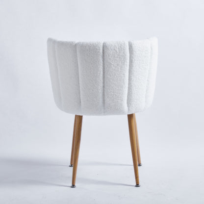 Set of 2 Modern White Dining Chairs with Iron Tube Legs and Short Hair Cushions