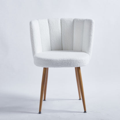 Set of 2 Modern White Dining Chairs with Iron Tube Legs and Short Hair Cushions