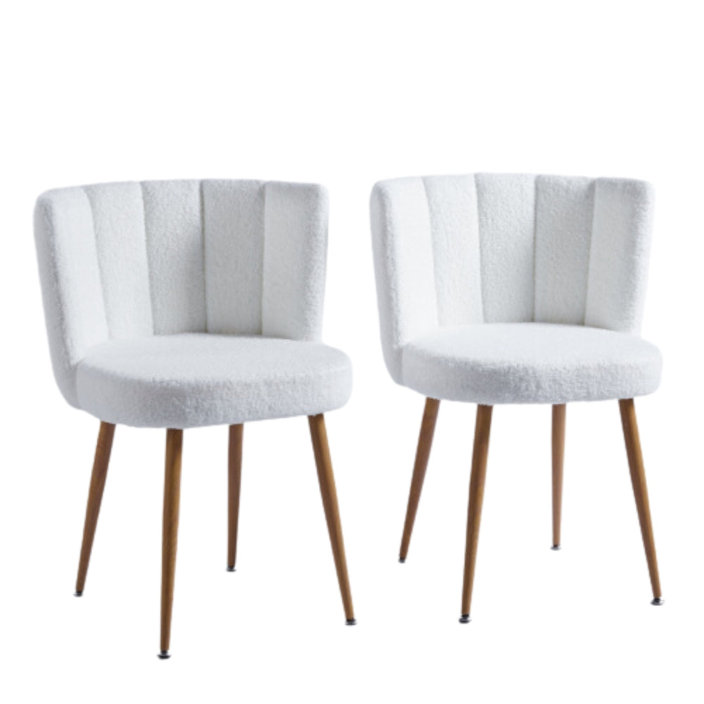 Set of 2 Modern White Dining Chairs with Iron Tube Legs and Short Hair Cushions