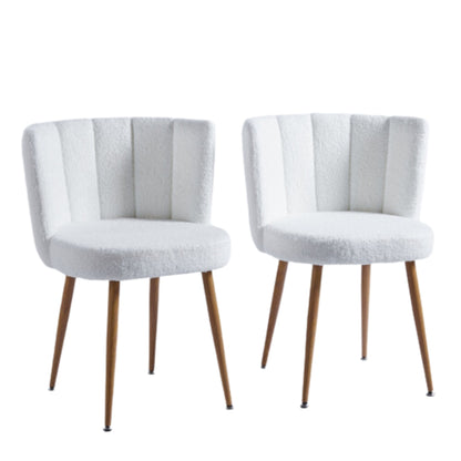 Set of 2 Modern White Dining Chairs with Iron Tube Legs and Short Hair Cushions