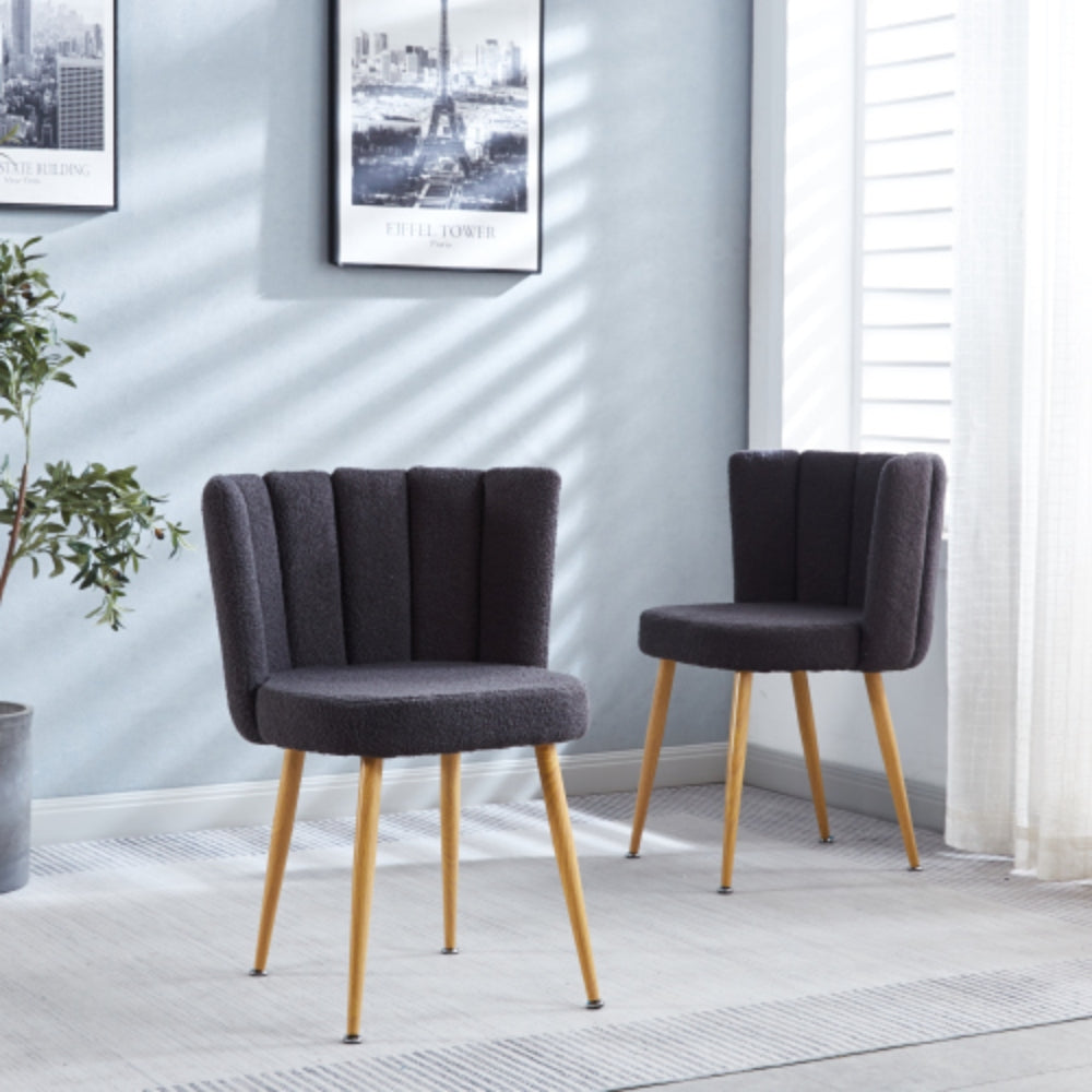 Set of 2 Modern Gray Dining Chairs with Iron Tube Wood Legs and Cushioned Backrest