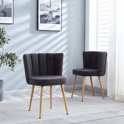 Set of 2 Modern Gray Dining Chairs with Iron Tube Wood Legs and Cushioned Backrest