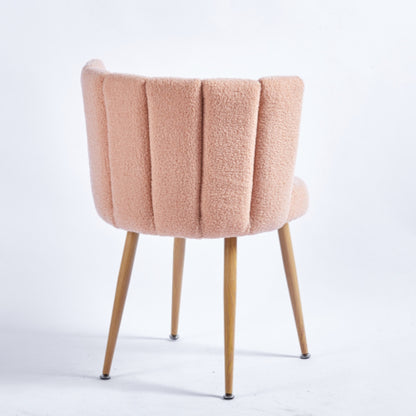 Set of 2 Modern Beige Dining Chairs with Iron Tube Wood Legs and Short Hair Cushions