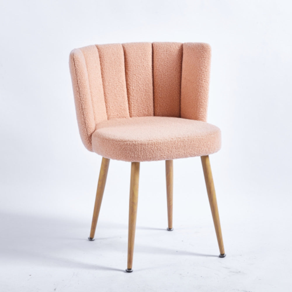 Set of 2 Modern Beige Dining Chairs with Iron Tube Wood Legs and Short Hair Cushions
