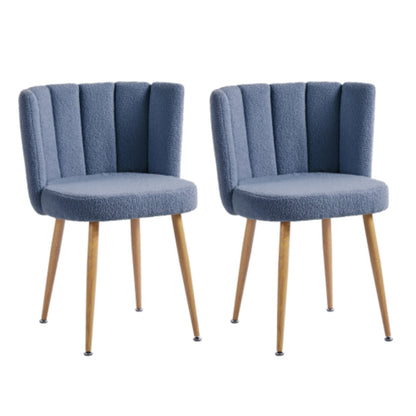 Set of 2 Modern Blue Dining Chairs with Iron Tube Wood Legs and Short Hair Cushions