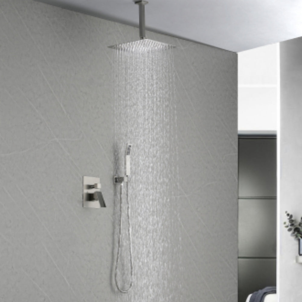 Brushed Nickel Bathroom Luxury Combo Set for Ceiling-Mounted Rainfall Shower Experience
