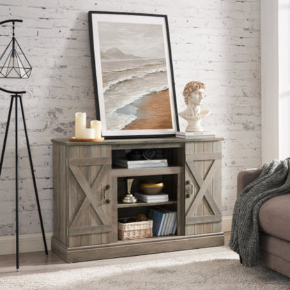 Farmhouse Media TV Stand with Storage for TVs up to 50 Inch Gray Wash