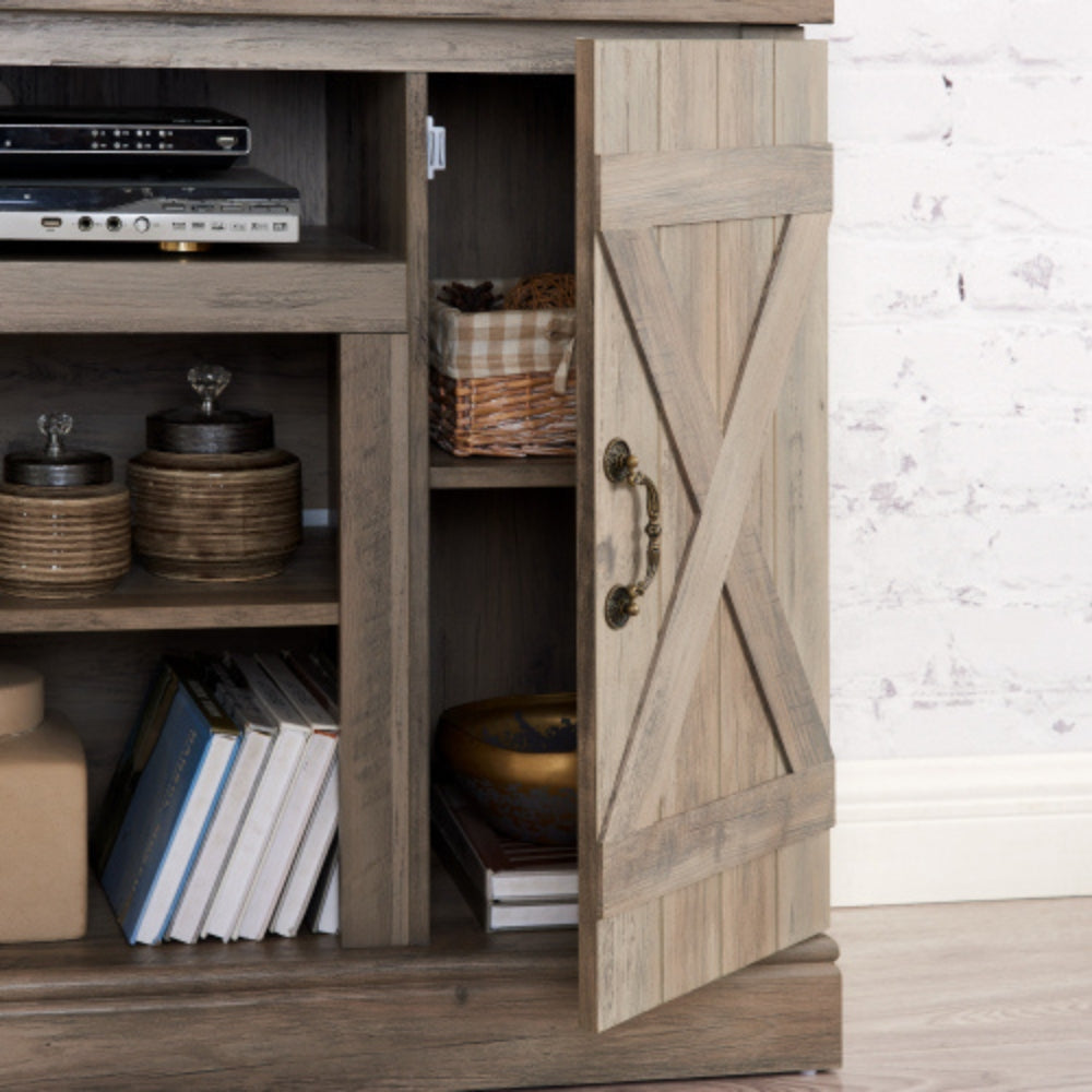 Farmhouse Media TV Stand with Storage for TVs up to 50 Inch Gray Wash