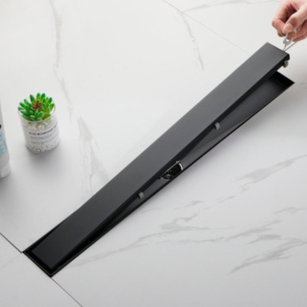 24 Inch Linear Shower Drain with Removable Cover Stainless Steel Hair Strainer and Leveling Feet